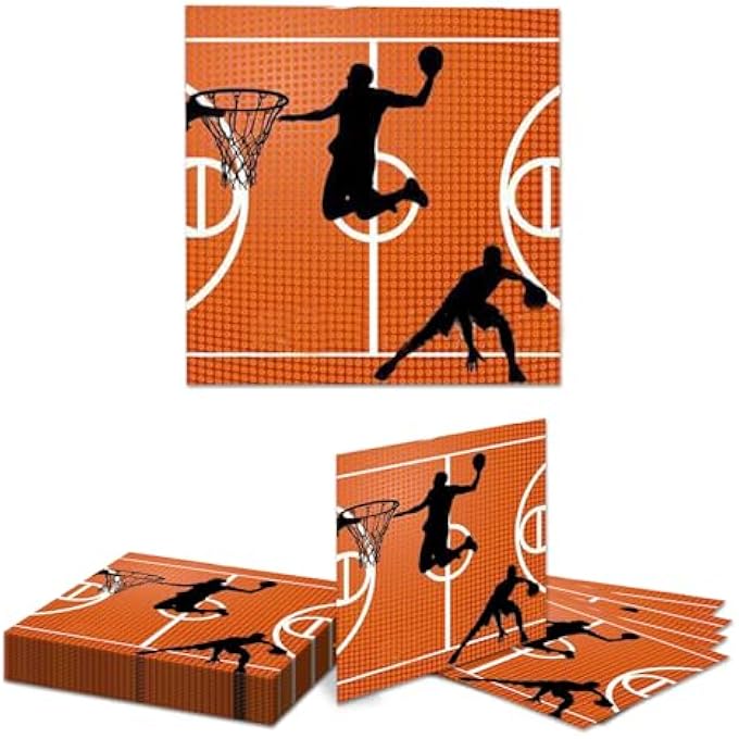 PACK OF 20 BASKETBALL BIRTHDAY PARTY PAPER NAPKINS IT'S PLAYTIME BASKETBALL PARTY THEME DISPOSABLE NAPKINS SPORTS THEME - Image 1